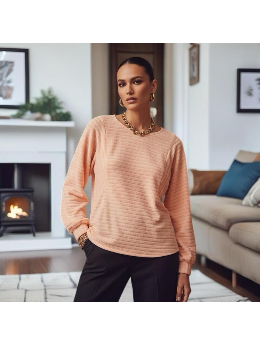 H&M Peach Textured Sweater Top Soft Lightweight Pullover Size M